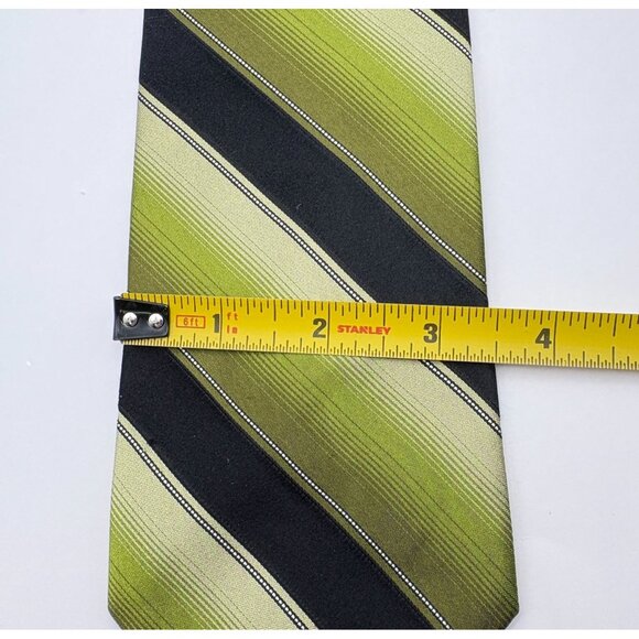 Green & Black Silk Neck Tie Diagonal Striped City of London Bold Retro - Picture 6 of 8